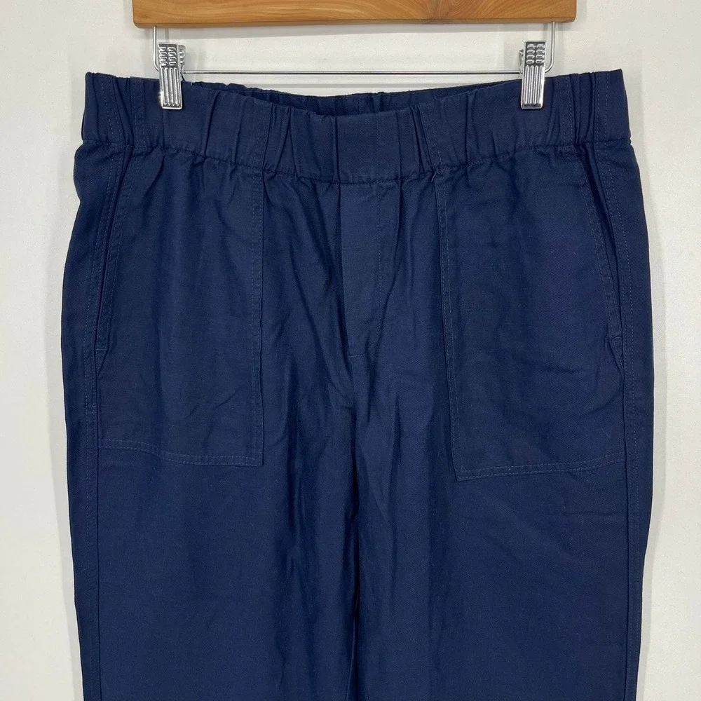 Banana Republic Womens Tapered Crop Pant Navy Blue Linen Blend Large 1868296 NWT
